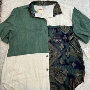 Vtg Fritzi Woman 2X Colorblock Geometric Print Button Up Shirt Top Made USA